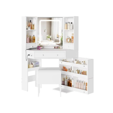 Corner Vanity with Lights and Charging Station