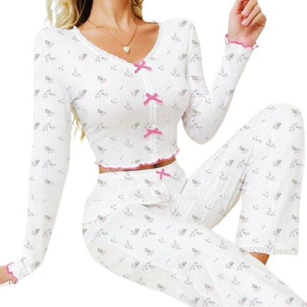 Elegant White Ribbed Pajama Set